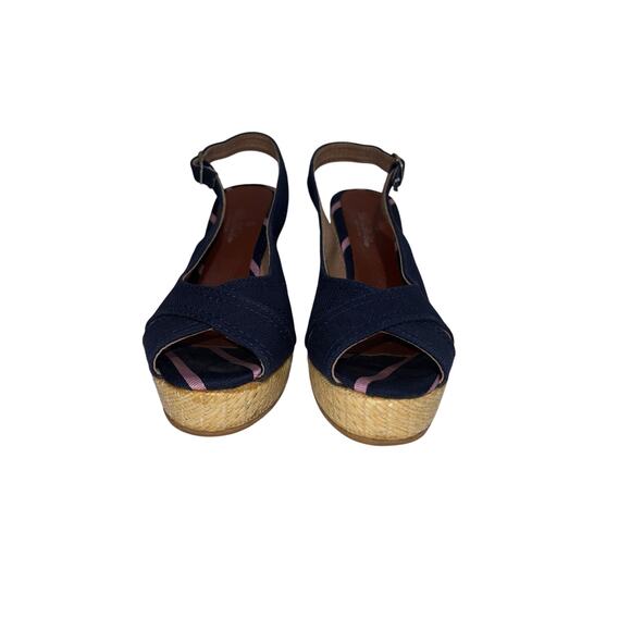 Brooks Brothers Navy & Pink Stripe Espadrille Wedge Heels SIZE 6.5 Made in Spain - Picture 3 of 11